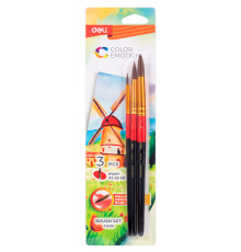 Набор кистей DELI "Color Emotion" для акварели и гуаши, 3 штуки в уп., Пони №2, 5, 8