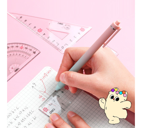 Набор линеек Deli "PupuBaby" (треугольник .2 шт, линейка 15 см,транспортир), прозрачный Набор линеек Deli "PupuBaby" (треугольник .2 шт, линейка 15 см,транспортир), прозрачный