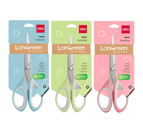 Ножницы DELI "LonGreen", 175 мм, нержавеющая сталь, ассорти