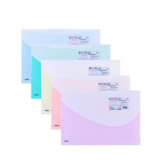 Папка-конверт на кнопке DELI "Macaron", А4+, 0,16 мм, c карманом, ассорти