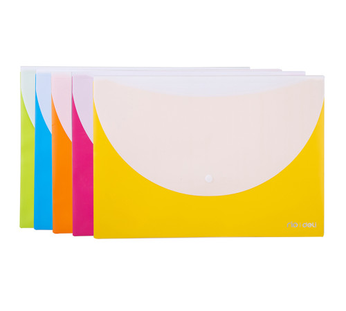 Папка-конверт на кнопке DELI с карманом, А4, 0,18 мм, ассорти