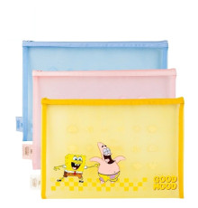 Папка-конверт на молнии Deli "SpongeBob", А4, сетка, ПВХ, ассорти