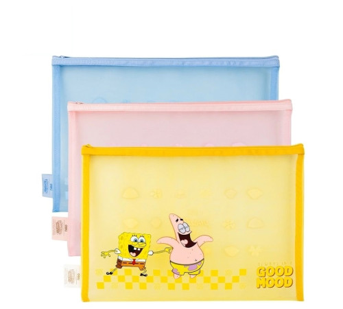Папка-конверт на молнии Deli "SpongeBob", А4, сетка, ПВХ, ассорти