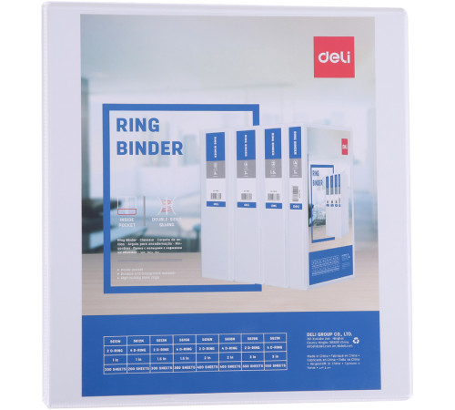 Папка на 4-х кольцах DELI, презентационная, диаметр колец 76 мм, белая