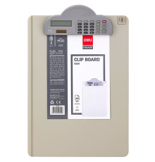 Папка-планшет DELI с калькулятором А4, пластиковая, серая