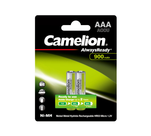 Аккумулятор CAMELION  AlwaysReady Rechargeable, AAA, 1.2V, 900 mAh, 2 шт в блистере 