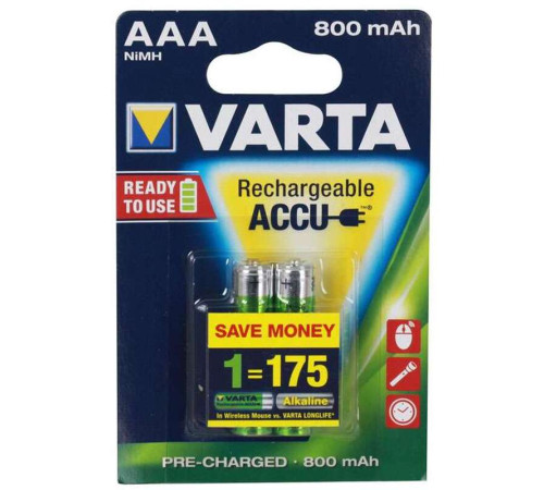 Аккумулятор Varta ААА (мизинчиковые) 800 mAh (2 шт/упак)