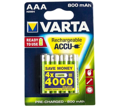 Аккумулятор Varta ААА (мизинчиковые) 800 mAh (4 шт/упак)