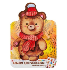 Альбом для рисования ЗХК "Цветик" "Мишка" с наклейками, 32 л., А4, на скрепке