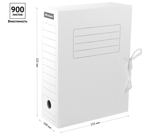 Архивный короб OfficeSpace на завязках, 235x100x325 мм, микрогофрокартон, белый