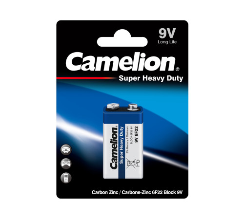 Батарейка CAMELION 6F22-BP1B, 6F22(крона), 9V, 190 mAh, 1 шт/блистер