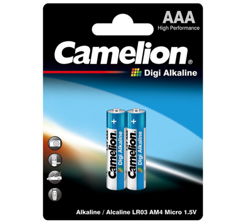 Батарейка CAMELION Digi Alkaline, AAA, 1.5V, 2 шт в блистере