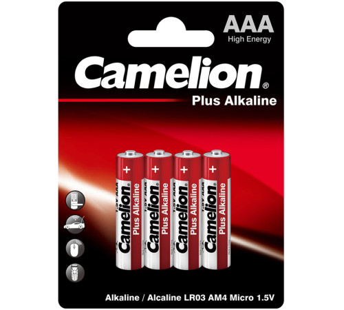 Батарейка CAMELION Plus Alkaline, AAA, 1.5V, 4 шт в блистере
