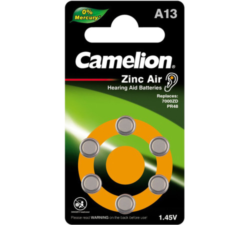 Батарейка CAMELION "Zinc Air" A13-BP6, 1.45V, 6 шт/блистере