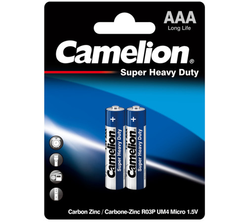 Батарейка CAMELION Super Heavy Duty, AAA, 1.5V, 2 шт в блистере