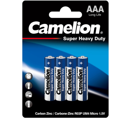 Батарейка CAMELION Super Heavy Duty, AAA, 1.5V, 4 шт в блистере