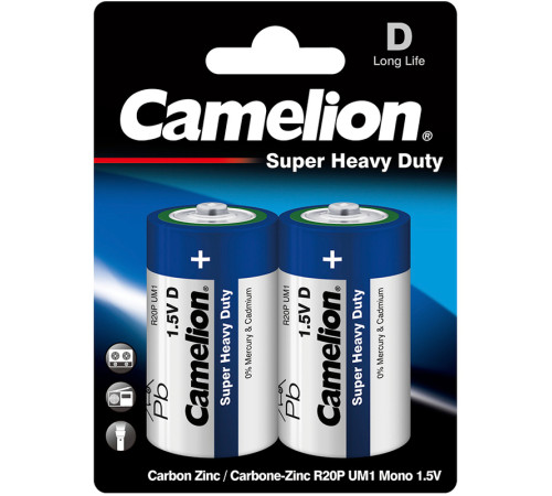 Батарейка CAMELION Super Heavy Duty R20P-BP2B 2 шт. в блистере