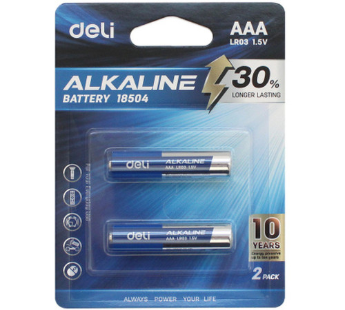 Батарейки DELI Alkaline, LR03, 1.5V, AAA, 2 штуки в блистере