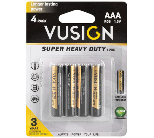 Батарейки DELI "VUSIGN" Super Heavy Duty, R03, 1.5V, AAA, 4 штуки в блистере