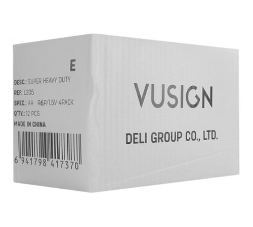 Батарейки DELI "VUSIGN" Super Heavy Duty, R6P, 1.5V, AA, 4 штуки в блистере