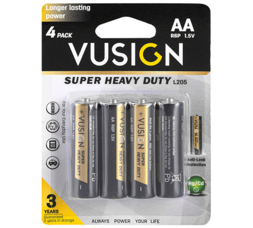 Батарейки DELI "VUSIGN" Super Heavy Duty, R6P, 1.5V, AA, 4 штуки в блистере