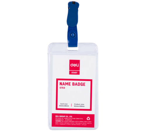 Бейдж DELI вертикальный 54  х 90 мм