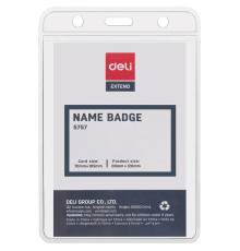 Бейдж вертикальный DELI, 80x128 мм, пластиковый без шнурка