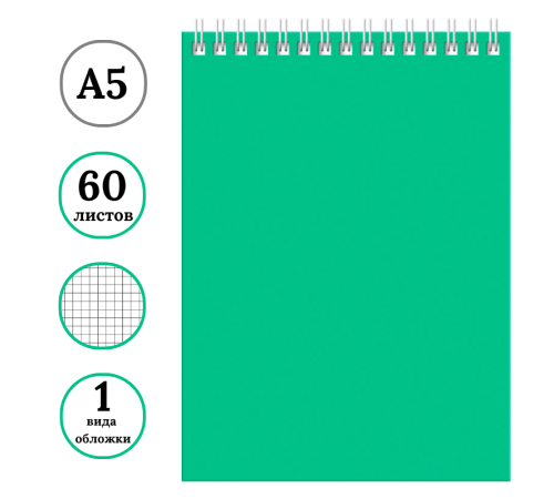 Блокнот BG "Для конференций" на спирали, А5, 60 листов в клетку, зеленый