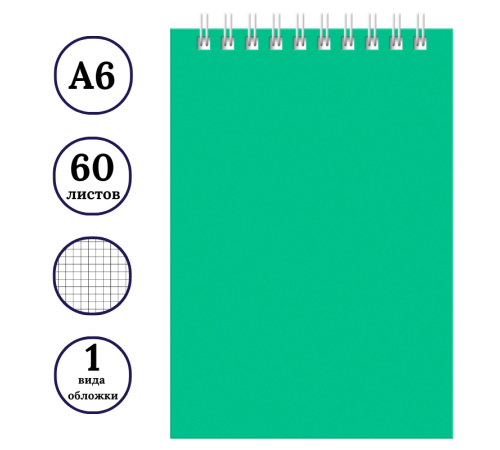 Блокнот BG "Для конференций" на спирали, А6, 60 листов в клетку, зеленый