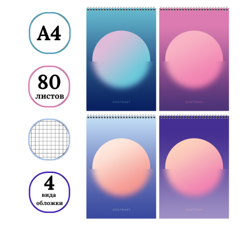 Блокнот BG "Mono circle" на спирали, А4, 80 листов, твердая подложка, в клетку