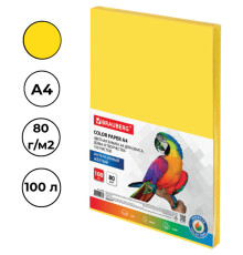 Бумага цветная BRAUBERG Intensive, А4, 80 г/кв.м., 100 л., желтая