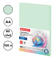 Бумага цветная BRAUBERG Pale, А4, 80 г/кв.м., 100 л., зеленая