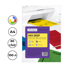 Бумага цветная OfficeSpace deep mix, А4, 80 г/кв.м., 4 цвета 100 л.