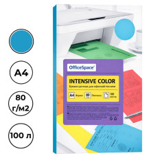 Бумага цветная OfficeSpace Intensive, А4, 80 г/кв.м., 100 л., голубая