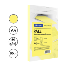 Бумага цветная OfficeSpace Pale, А4, 80 г/кв.м., 50 л., желтая
