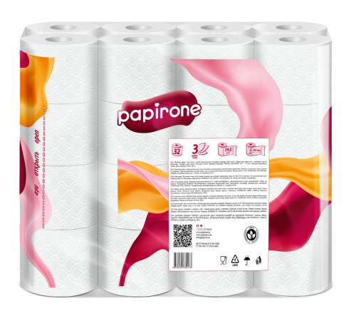 Бумага туалетная “Papirone Premium”, 3-слойная, 32 рулона в упаковке