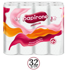 Бумага туалетная “Papirone Premium”, 3-слойная, 32 рулона в упаковке