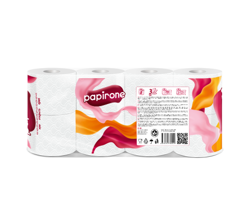 Бумага туалетная “Papirone Premium”, 3-слойная, 8 рулонов в упаковке