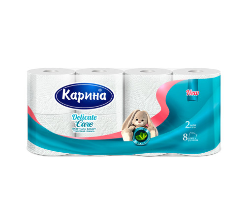 Бумага туалетная "Delicate Care", 2-х слойная, 8 рулонов в упаковке