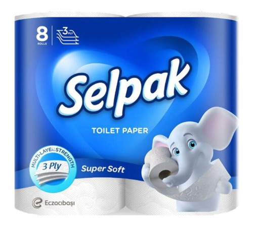 Бумага туалетная Selpak, 3-х слойная, 8 рулонов в упаковке, белая