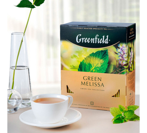 Чай Greenfield Green Melissa зеленый с мелиссой, 100 пакетиков