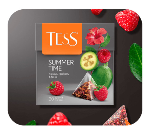 Чай Tess "Summer Time", фруктовый чай, с ароматом малины и Фейхоа, 20 пакетиков 