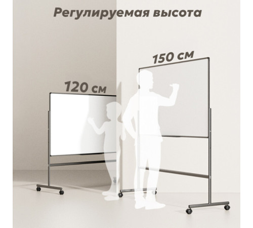 Доска магнитно-маркерная DELI 90 х 150 см, двухсторонняя ,подставка 4 колеса