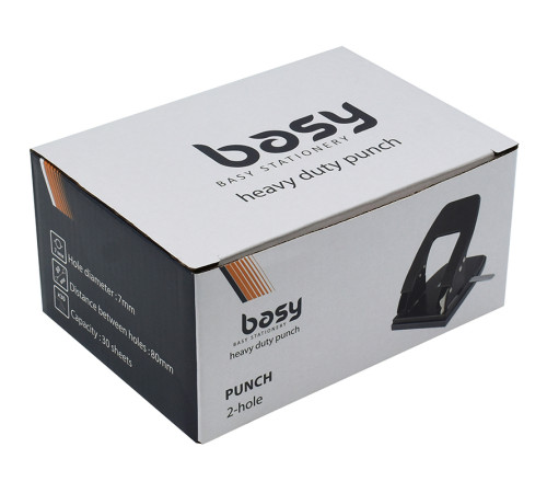 Дырокол BASY "7330", до 30 листов, металлический корпус, черный