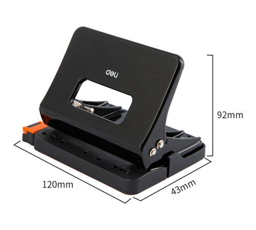 Дырокол DELI до 15 листов, металлический корпус, черный