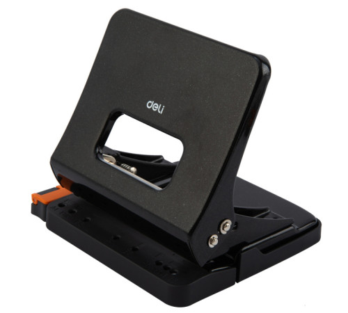 Дырокол DELI, до 25 листов, металлический корпус, черный