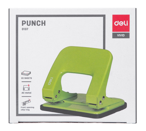 Дырокол DELI "E0137", до 20 листов, металлический корпус