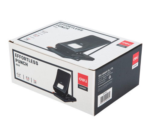 Дырокол DELI "E0143", до 45 листов, металлический корпус, черный