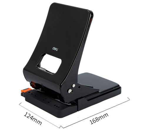 Дырокол DELI "E0143", до 45 листов, металлический корпус, черный