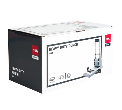 Дырокол DELI "HD100", до 100 листов, металлический корпус, серый